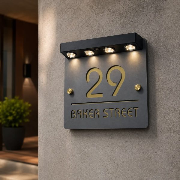 Luxury LED House Name Plate with Golden Number Luxury LED House Name Plate with Golden Number