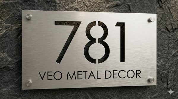Brushed Metal Rectangle House Number Plate with Cut-Out Brushed Metal Rectangle House Number Plate with Cut-Out