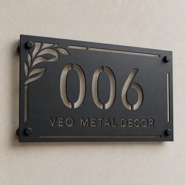 Decorative House Number Plate with Leaf Design Decorative House Number Plate with Leaf Design