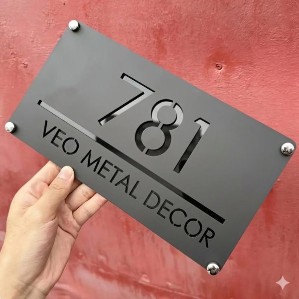 Stylish Rectangular House Number Plate with Cut-Out Number Design Stylish Rectangular House Number Plate with Cut-Out Number Design