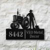 Tractor Design House Number Plate with Farmer Silhouette