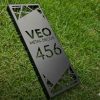 Vertical Rectangular House Number Plate with Geometric Corner Design